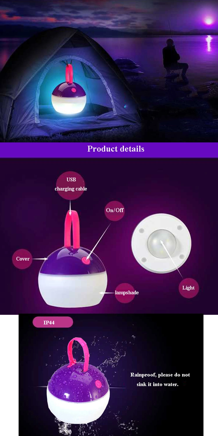 Wholesale Outdoor Waterproof LED Lighting for Camp Decorative Mini Rechargeable Camping Lamp 500mAh 100lumens with USB Hanging LED Camping Light