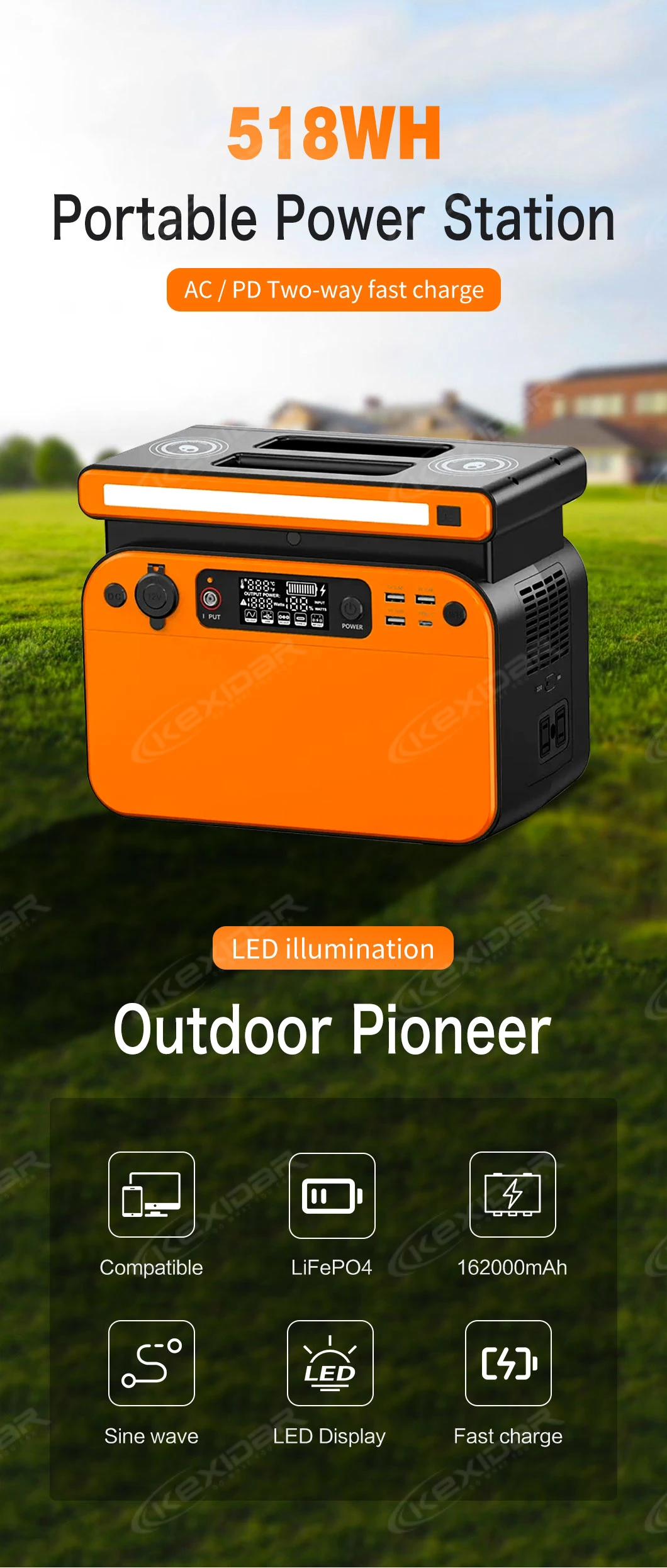 Outdoor Camping Start Portable Mobile Power Source 500W / 518wh