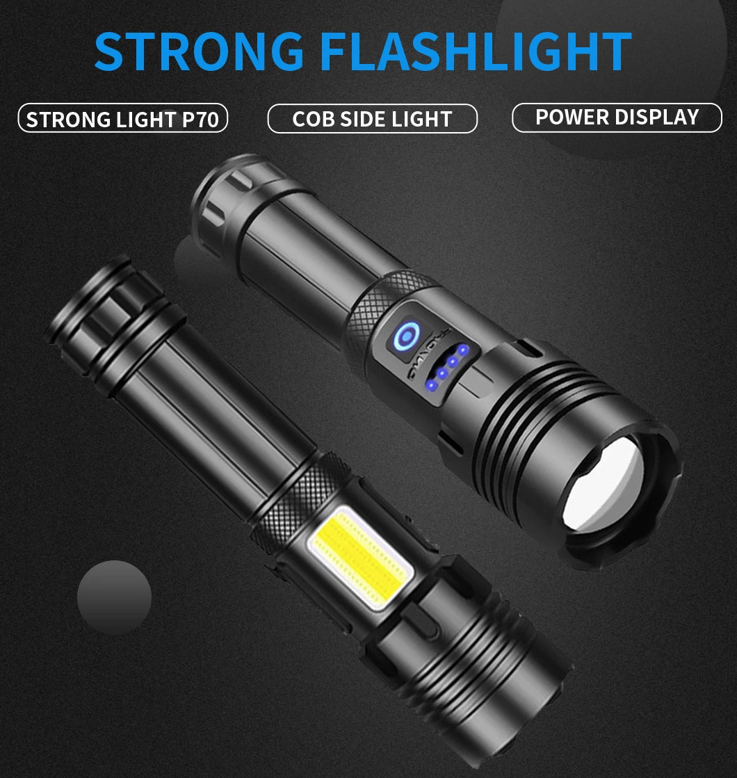 Power Bank Function Telescopic Zoom Type-C USB Charging Strong Bright Flashlight Long Endurance