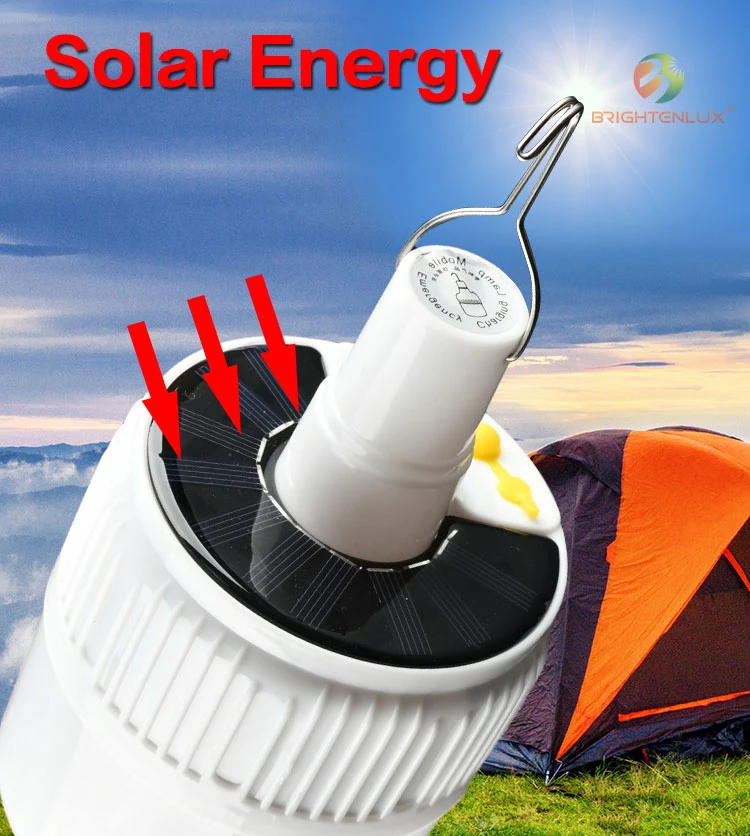 Brightenlux 2021 Logo Printing Plastic Material Solar Charging Multifunction Waterproof Camping Lantern with Hanging Hook