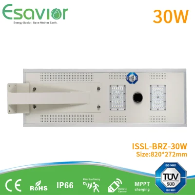 Esavior 30W オールインワンソーラー LED ランプ、太陽光発電内蔵、街路/歩道/ガーデンライト、人感センサー、省エネ屋外灯